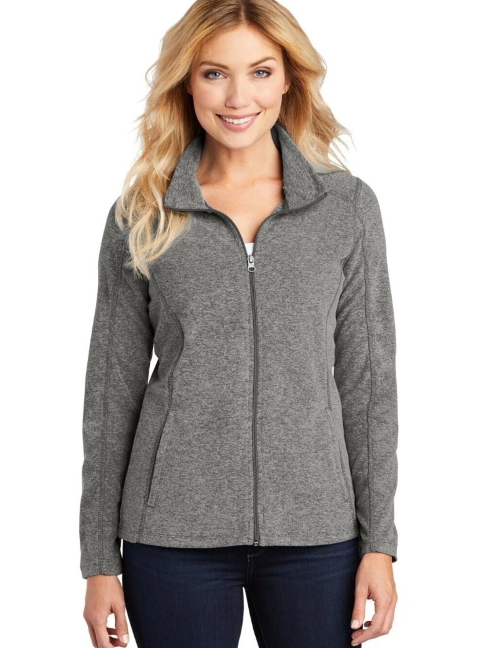 Port Authority L235 Ladies Heather Microfleece Full-Zip Jacket LARGE Pearl Grey